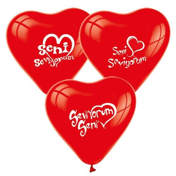 Kervan Balon 1+1 Seni Seviyorum Kalp Kırmızı (20 Adet)