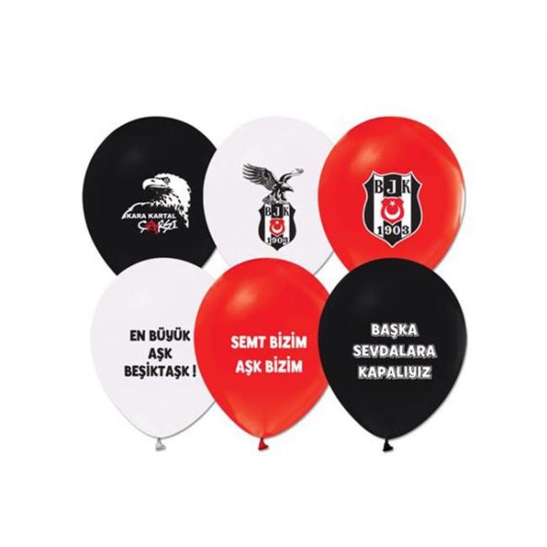 Kervan Beşiktaş  Temalı Balon 2+1 Baskılı Pastel Renk (20 Adet)