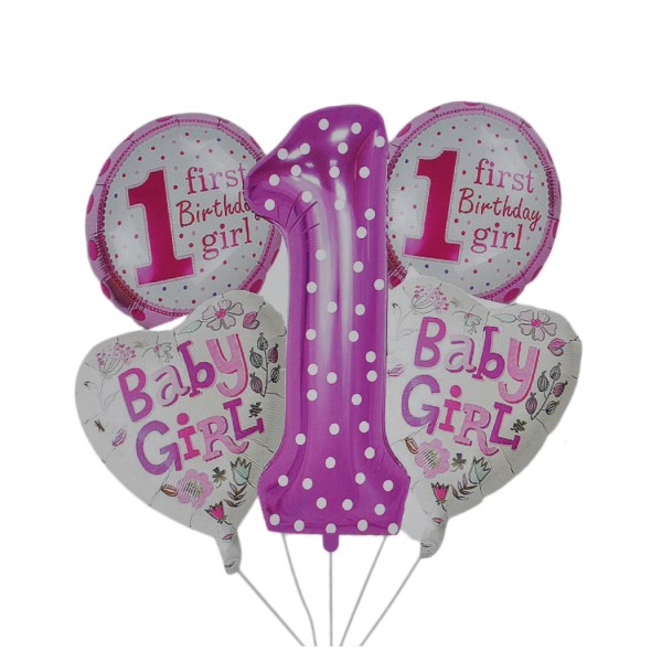 Kervan 1 Yaş Baby Boy Folyo Balon Yıldızlı Set  Pembe