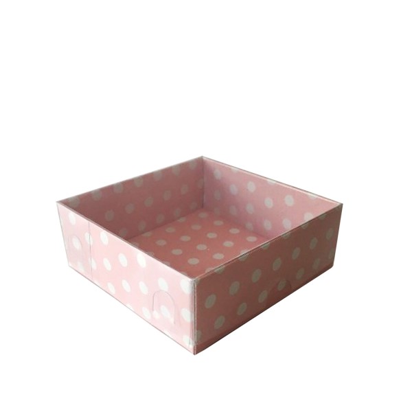 Kervan Asetat Kapaklı Karton Kutu 9X9X3 CM (50 Adet)  Puantiyeli Pembe