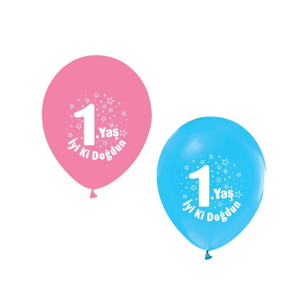 Kervan Balon 1.Yaş iyiki Doğdun Yazılı (20 Adet)  Karışık Renk