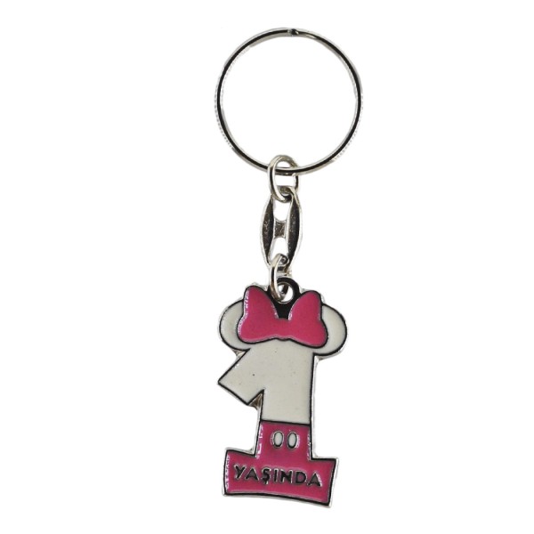 Kervan Bebek Anahtarlığı Metal 1 Yaşında Papyonlu (10 Adet)  Pembe