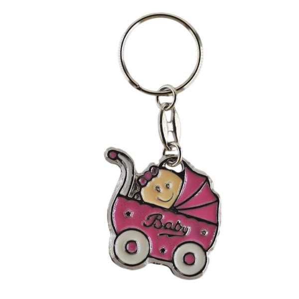 Kervan Bebek Anahtarlığı Metal Bebek Pusette Baby (10 Adet)  Pembe