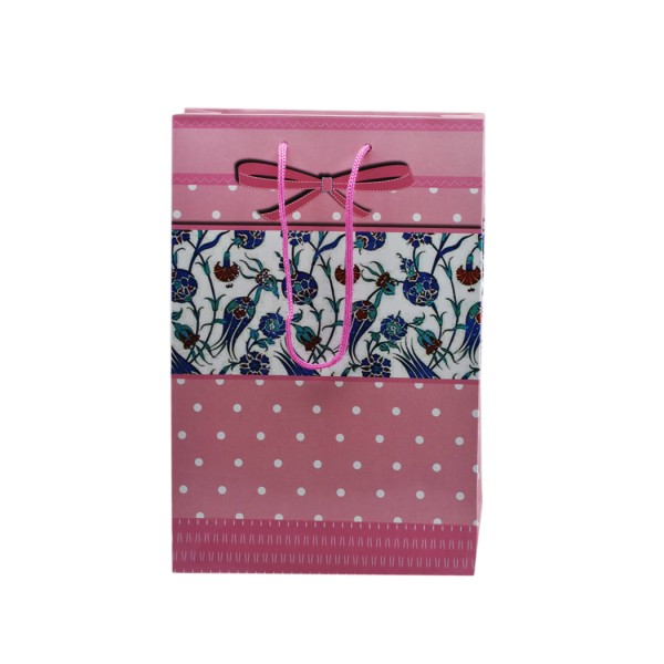 Kervan Çanta Karton Küçük Boy Lale Temalı Fiyonklu 17X25 (25 Adet)  Pembe