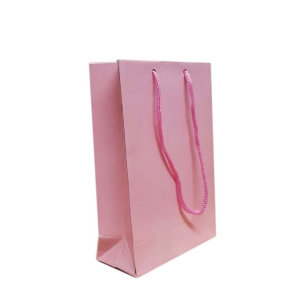 Kervan Karton İp Saplı Hediye Çantası Düz Renk 11X17 Cm (25 Adet)  Pembe