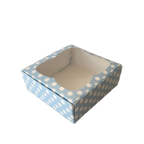 Kervan Çerçeveli Karton Kutu 9X9X3 CM (50 Adet)  Puantiyeli Mavi