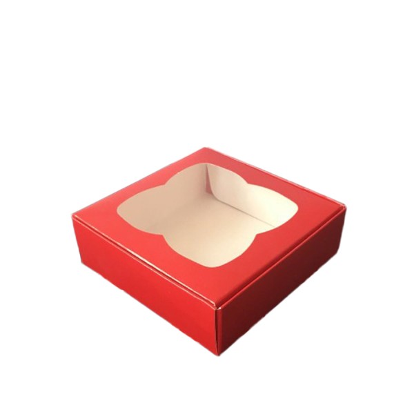 Kervan Çerçeveli Karton Kutu 9X9X3 CM (50 Adet)  Kırmızı