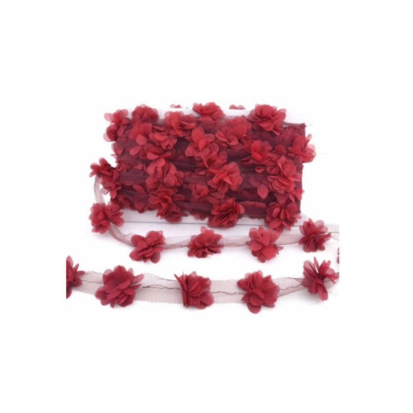 Kervan Lazer Kesim Tülden Çiçek (Şifon Çiçek) (10 Metre)  Bordo