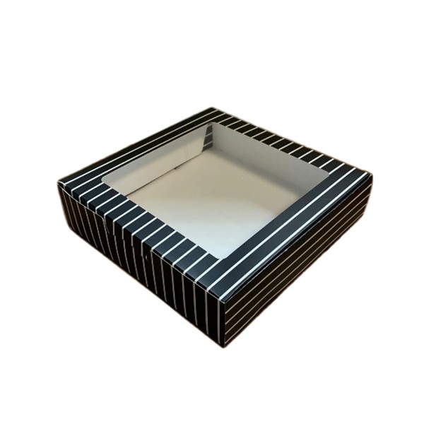 Kervan Pencereli Karton Kutu Çizgili Model 20X20X5 CM (10 Adet)  Siyah