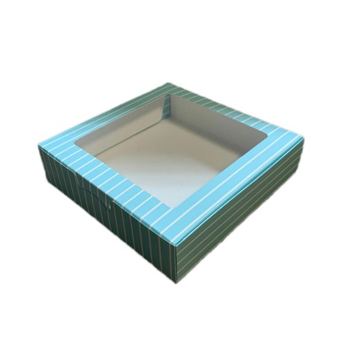 Pencereli Karton Kutu Çizgili Model 20X20X5 CM (10 Adet) Mavi