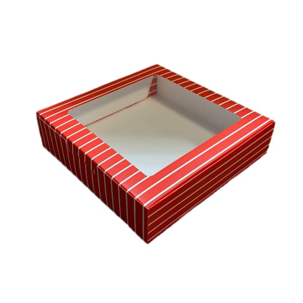 Kervan Pencereli Karton Kutu Çizgili Model 20X20X5 CM (10 Adet) Kırmızı Kervan Pencereli Karton Kutu Çizgili Model 20X20X5 CM (10 Adet) Kırmızı
