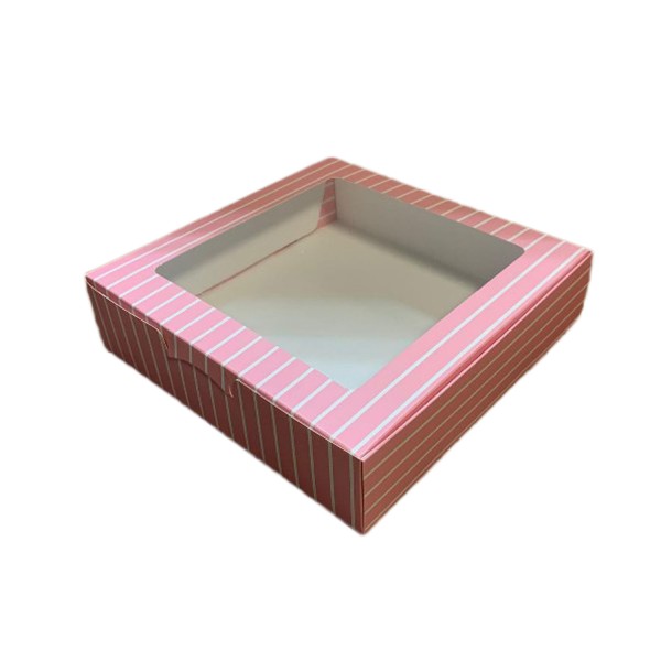 Kervan Pencereli Karton Kutu Çizgili Model 20X20X5 CM (10 Adet)  Pembe