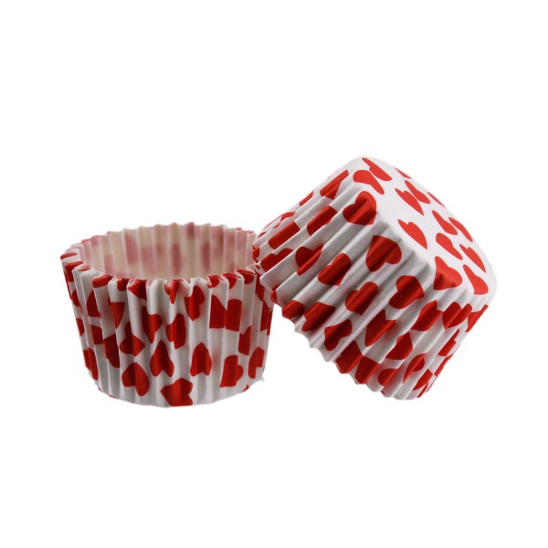 Kervan Cupcake Kalıbı Pet Kapsül  Kek Kalıbı 48X34 MM (100 Adet)  Beyaza Sık Kalp Desen
