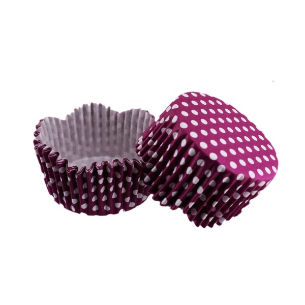 Kervan Cupcake Kalıbı Pet Kapsül Dalgalı Kek Kalıbı 65X38 MM (100 Adet)  Puantiyeli Mor