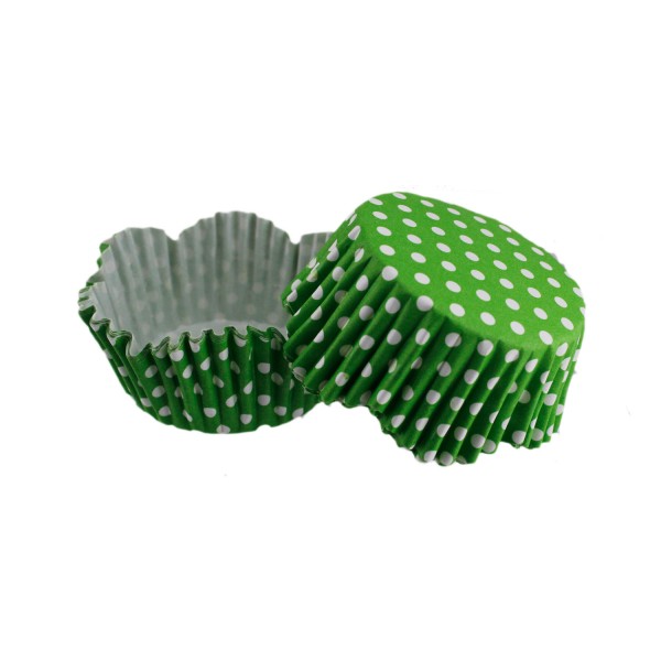 Kervan Cupcake Kalıbı Pet Kapsül Dalgalı Kek Kalıbı 65X38 MM (100 Adet)  Puantiyeli  Yeşil