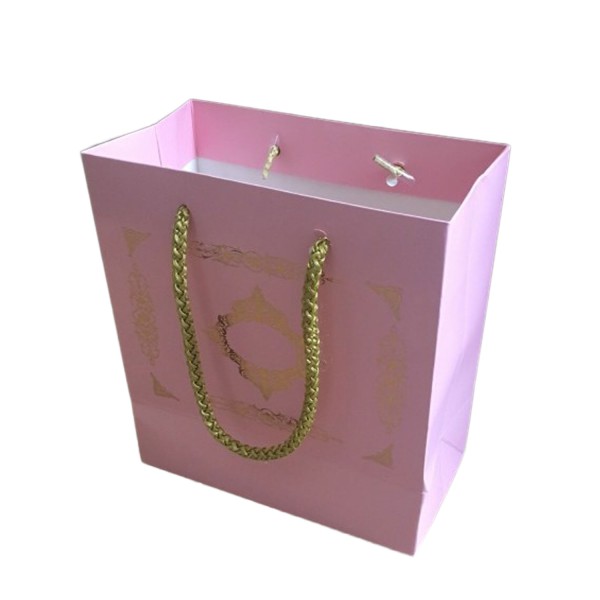 Kervan Karton İpsaplı Hediye Çantası Saray Desenli GOLD 15X17X8 10 Adet  Pembe