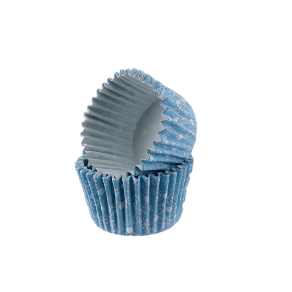 Kervan Kek Kalıbı Pet Kapsül 52X45 Mm Kağıt Cupcake Kağıdı (100 Adet)  Kar Desenli Mavi