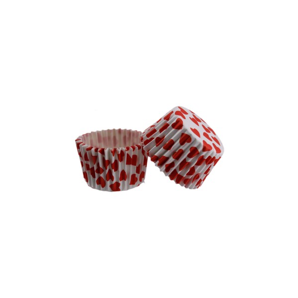 Kervan Kek Kalıbı Pet Kapsül 52X45 MM Kağıt Cupcake Kağıdı (100 Adet)  Beyaza Kırmızı Kalp Desenli