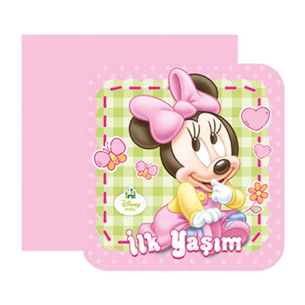 Kervan Minnie Mouse İlk Yaşım Parti Davetiyesi (6 Adet)