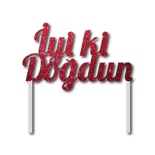 Kervan Pasta Süsü Evadan Simli İyiki Doğdun Çubuklu  Kırmızı