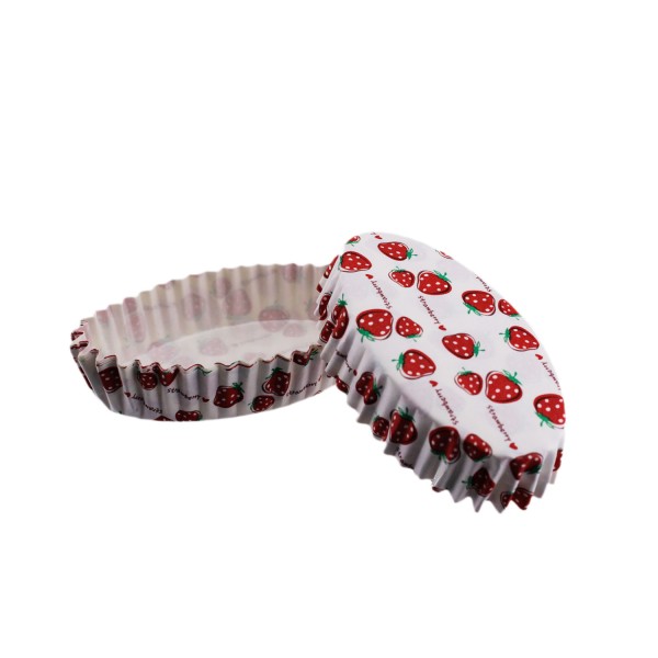 Kervan Cupcake Kalıbı Pet Kapsül Oval Çilek Desenli Kek Kalıbı (100 Adet)