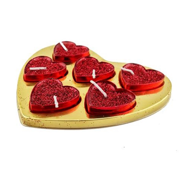 Kervan Tealight Mum  Simli Kalpli Kutulu (6 Adet)  Kırmızı