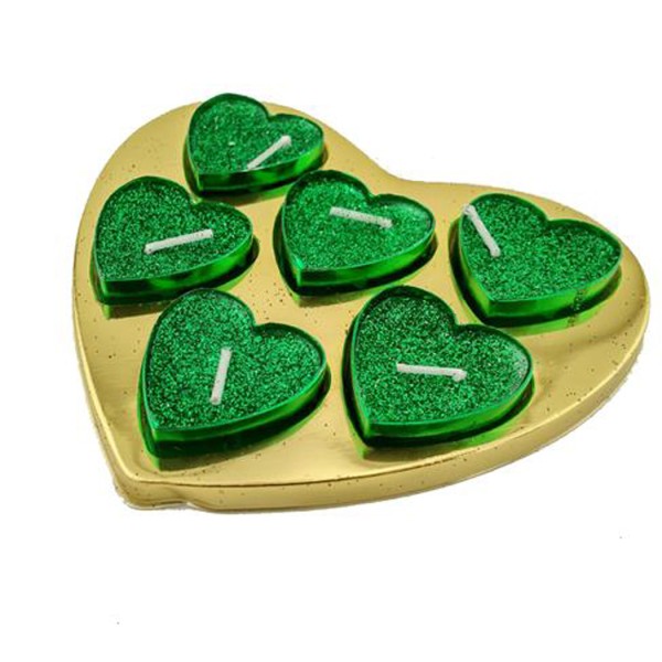 Kervan Tealight Mum  Simli Kalpli Kutulu (6 Adet)  Yeşil